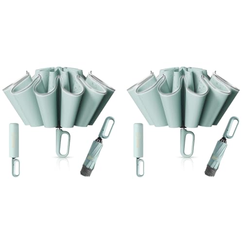 PALAY® 50 Large Umbrella with Reflective Strip Auto 3-Fold Compact Travel Umbrella Carabiner Handle Reinforced 10 Dual Ribs Sun Protection 99 UV Rain Windproof for Men Women Mint Green X 2 PCS PALAY® 50 Large Umbrella with Reflective Strip Auto 3-Fold Compact Travel Umbrella Carabiner Handle Reinforced 10 Dual Ribs Sun Protection 99 UV Rain Windproof for Men Women Mint Green X 2 PCS